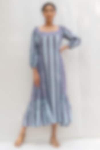 Blue & Purple Hand Block Printed Dress by MoonTara