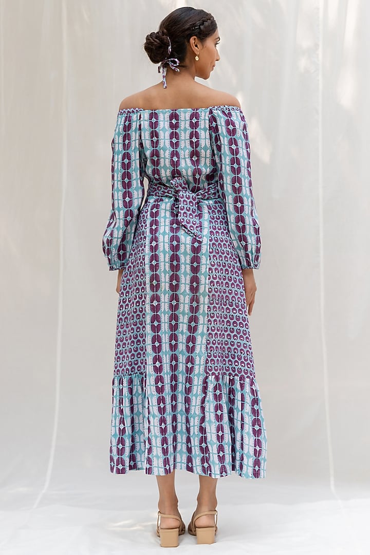 Blue & Purple Hand Block Printed Summer Dress by MoonTara at Pernia's Pop Up Shop