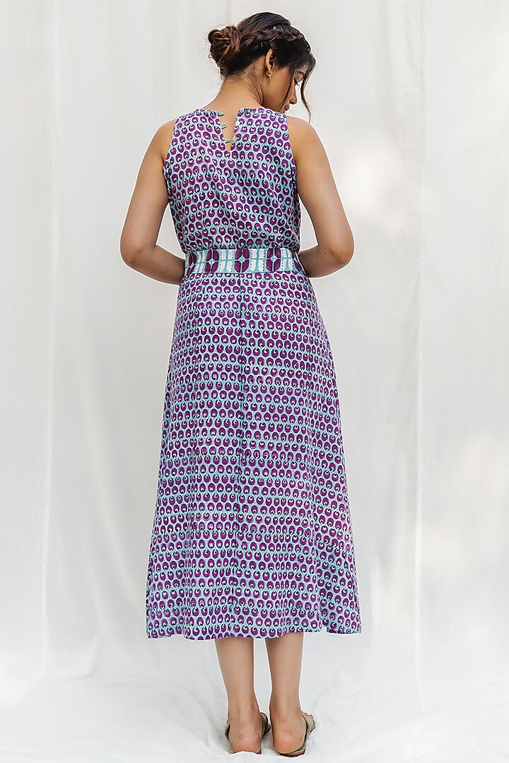 Blue & Purple Block Printed Summer Dress by MoonTara at Pernia's Pop Up Shop