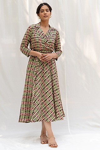 Chocolate Brown Hand Block Printed Dress by Myaara
