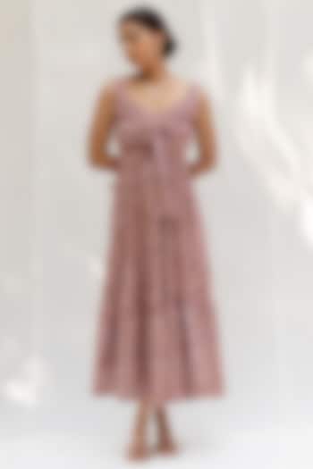 Dusty Pink Hand Block Printed Dress by MoonTara