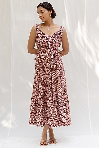 Dusty Pink Hand Block Printed Dress by MoonTara