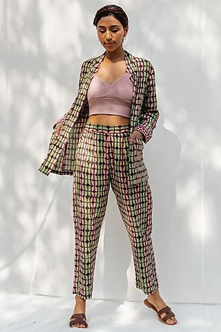 Chocolate Brown Printed Jacket Set by Myaara