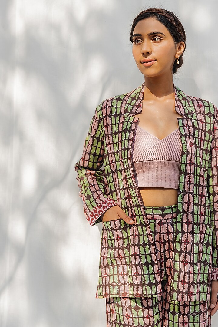 Chocolate Brown Printed Jacket Set by Myaara at Pernia's Pop Up Shop