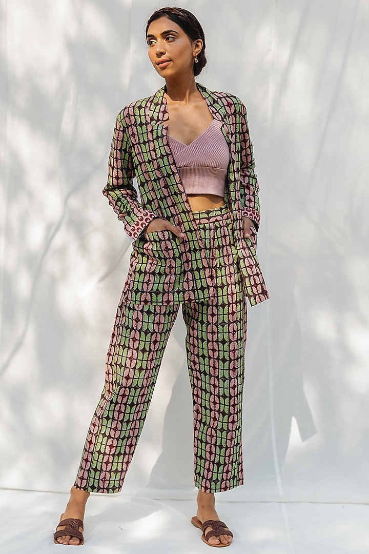Chocolate Brown Printed Jacket Set by Myaara at Pernia's Pop Up Shop