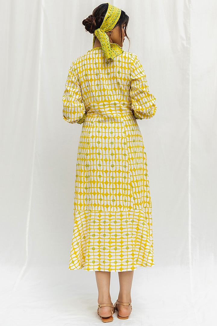 Sunshine Yellow Block Printed Summer Dress by MoonTara at Pernia's Pop Up Shop