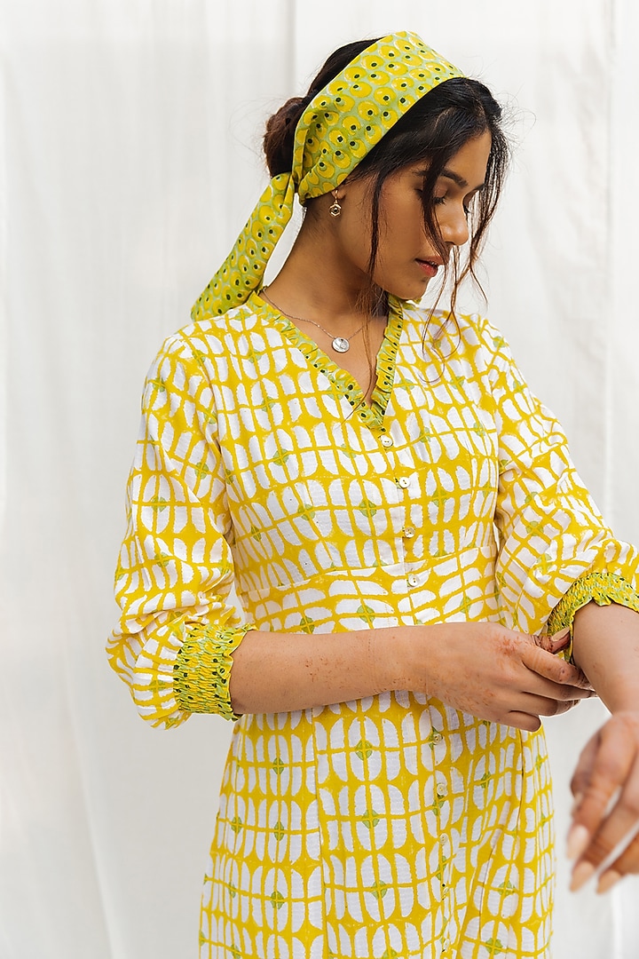 Sunshine Yellow Block Printed Summer Dress by MoonTara at Pernia's Pop Up Shop