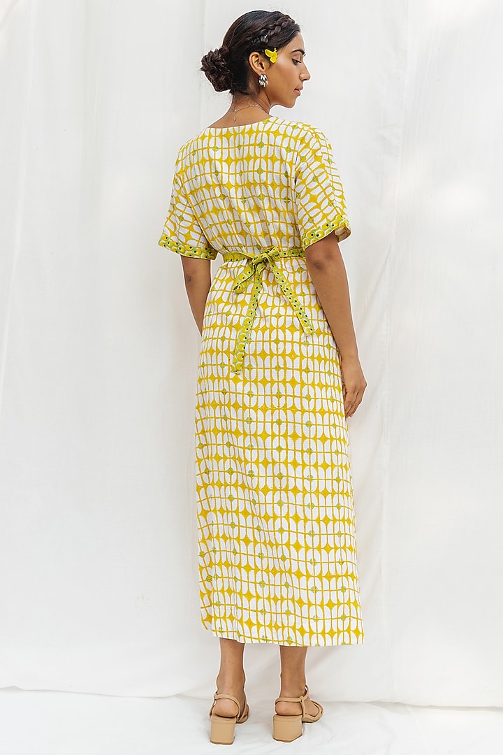 Sunshine Yellow Hand Block Printed Summer Dress by MoonTara at Pernia's Pop Up Shop