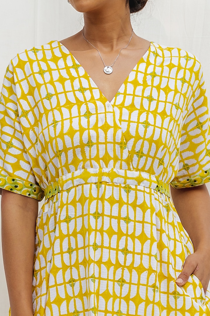 Sunshine Yellow Hand Block Printed Summer Dress by MoonTara at Pernia's Pop Up Shop