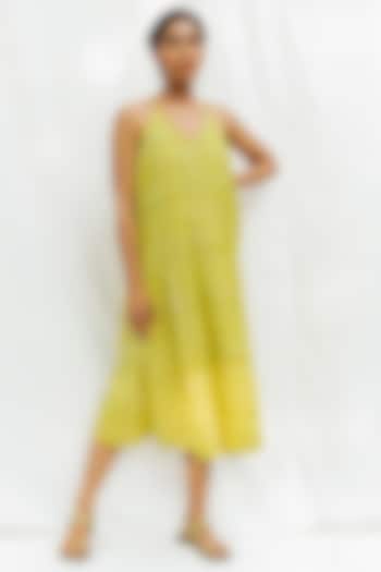 Lime Block Printed Slip Dress by MoonTara