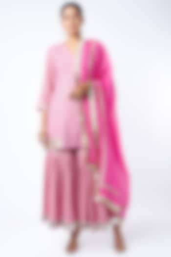 Taffy Pink Embroidered Sharara Set by Myaara