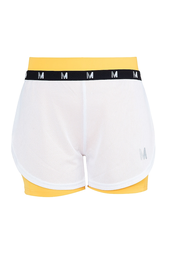 White elastic shorts by Myriad
