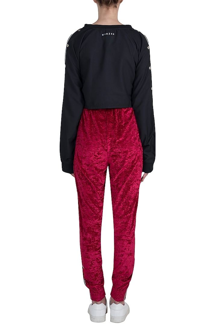 Red velvet track pants available only at Pernia's Pop Up Shop.