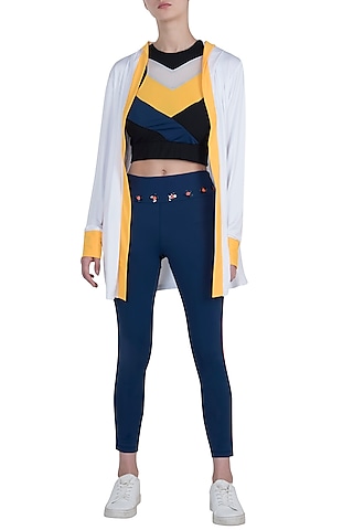 Blue embroidered leggings pants by Myriad