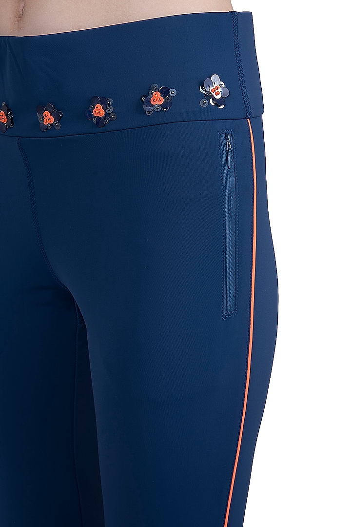 Blue embroidered leggings pants available only at Pernia's Pop Up Shop.