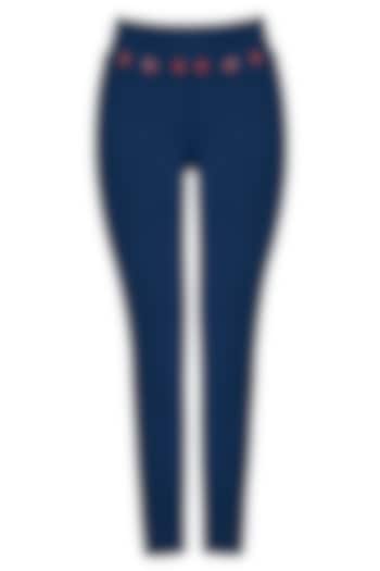 Blue embroidered leggings pants by Myriad