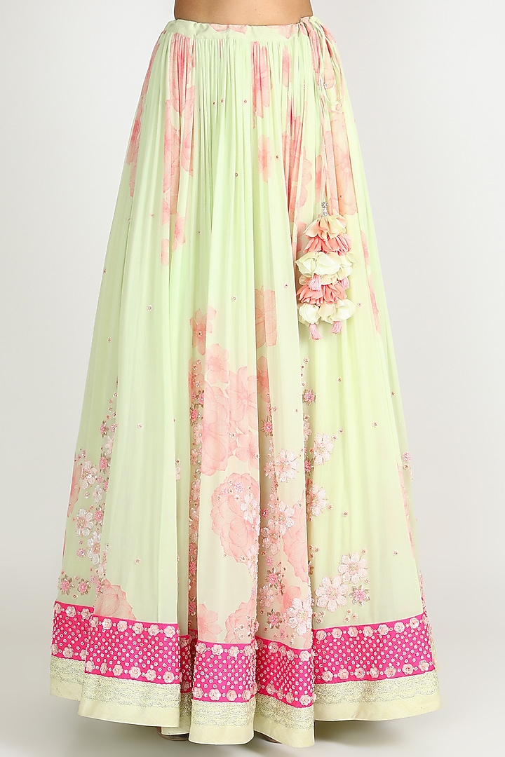 Lime Green & Fuchsia Printed Embroidered Bridal Lehenga by MADZIN at Pernia's Pop Up Shop