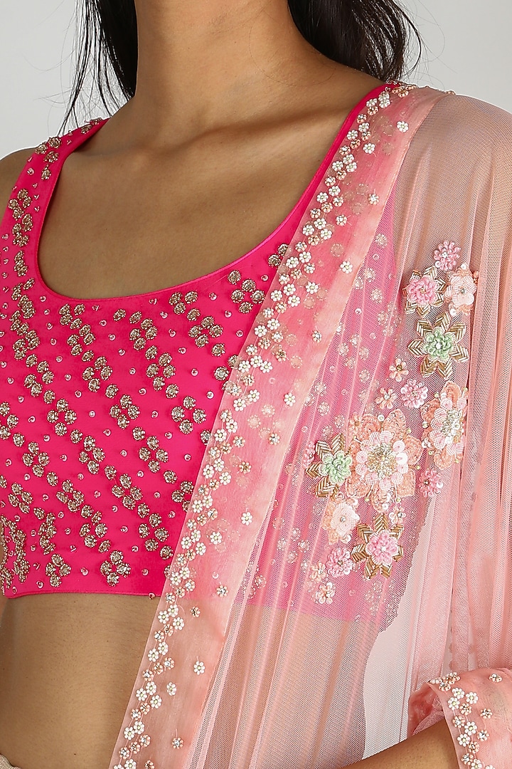 Lime Green & Fuchsia Printed Embroidered Bridal Lehenga by MADZIN at Pernia's Pop Up Shop