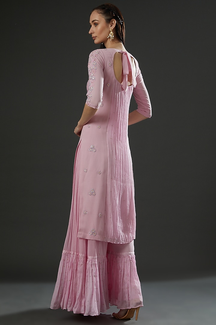 Lilac Georgette & Chiffon Bridal Sharara Set by MADZIN at Pernia's Pop Up Shop