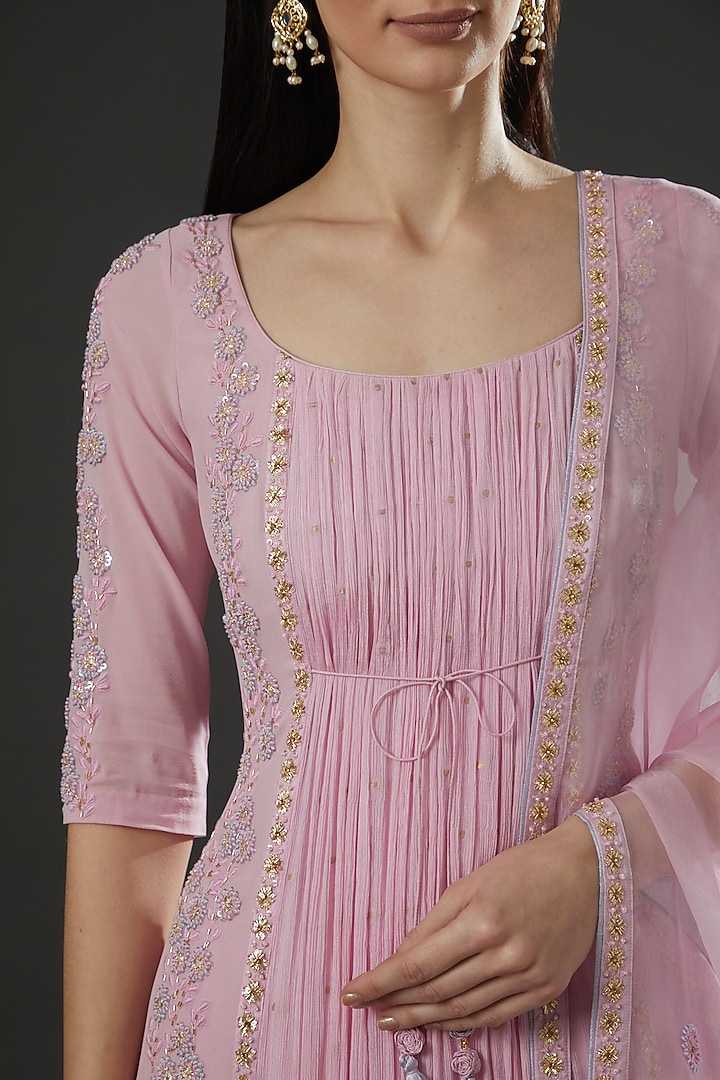 Lilac Georgette & Chiffon Bridal Sharara Set by MADZIN at Pernia's Pop Up Shop