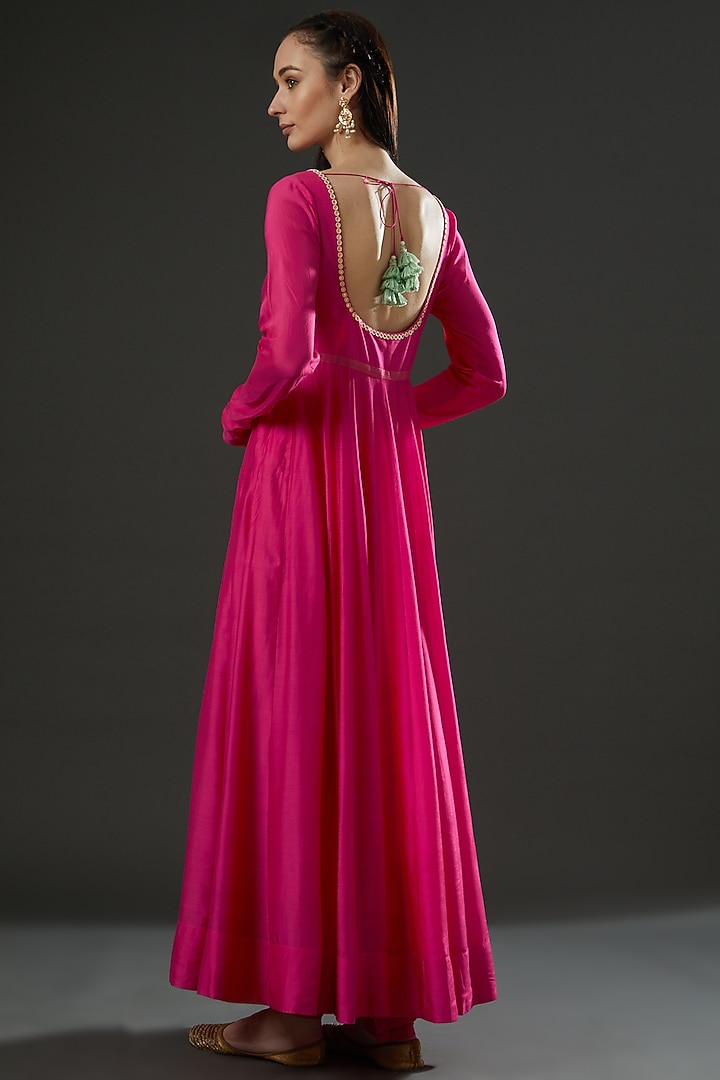 Fuchsia Dupion Wedding Anarkali Set by MADZIN at Pernia's Pop Up Shop