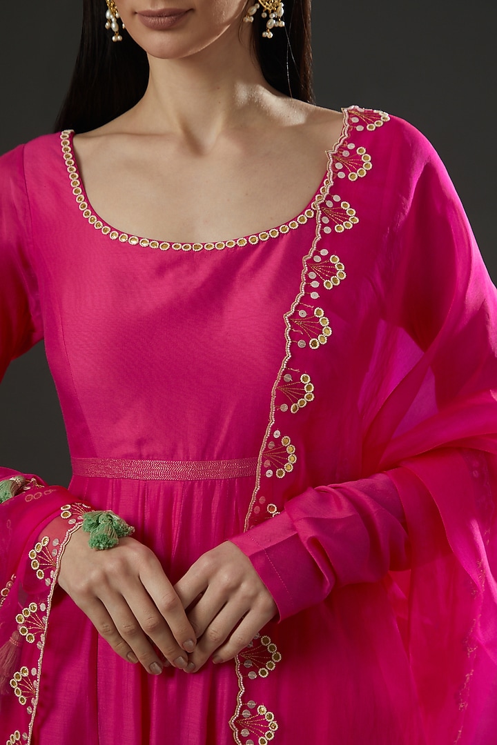 Fuchsia Dupion Wedding Anarkali Set by MADZIN at Pernia's Pop Up Shop