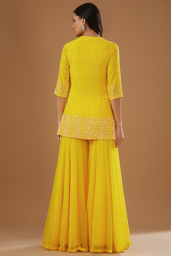 Yellow Silk Chiffon Bridal Sharara Set by MADZIN at Pernia's Pop Up Shop