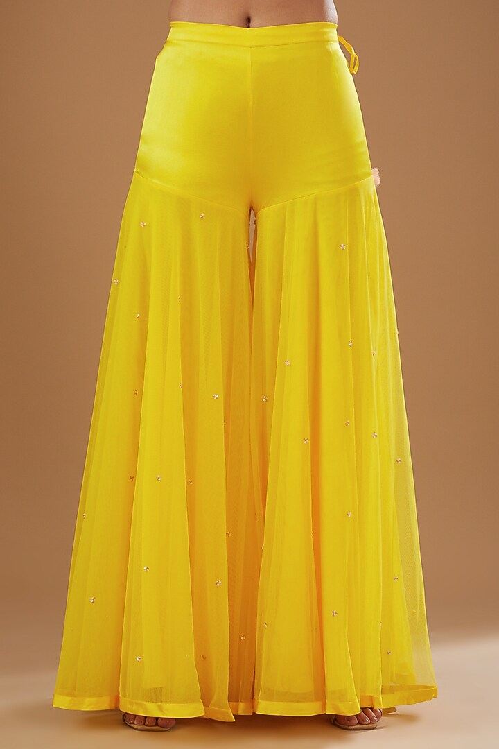 Yellow Silk Chiffon Bridal Sharara Set by MADZIN at Pernia's Pop Up Shop