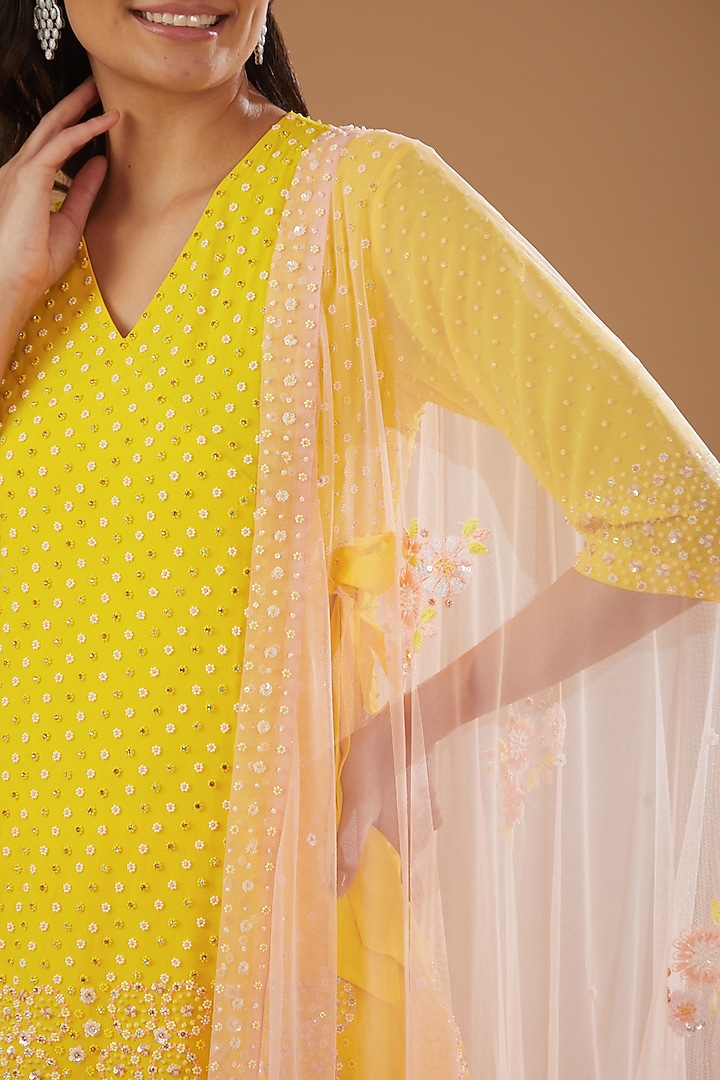 Yellow Silk Chiffon Bridal Sharara Set by MADZIN at Pernia's Pop Up Shop