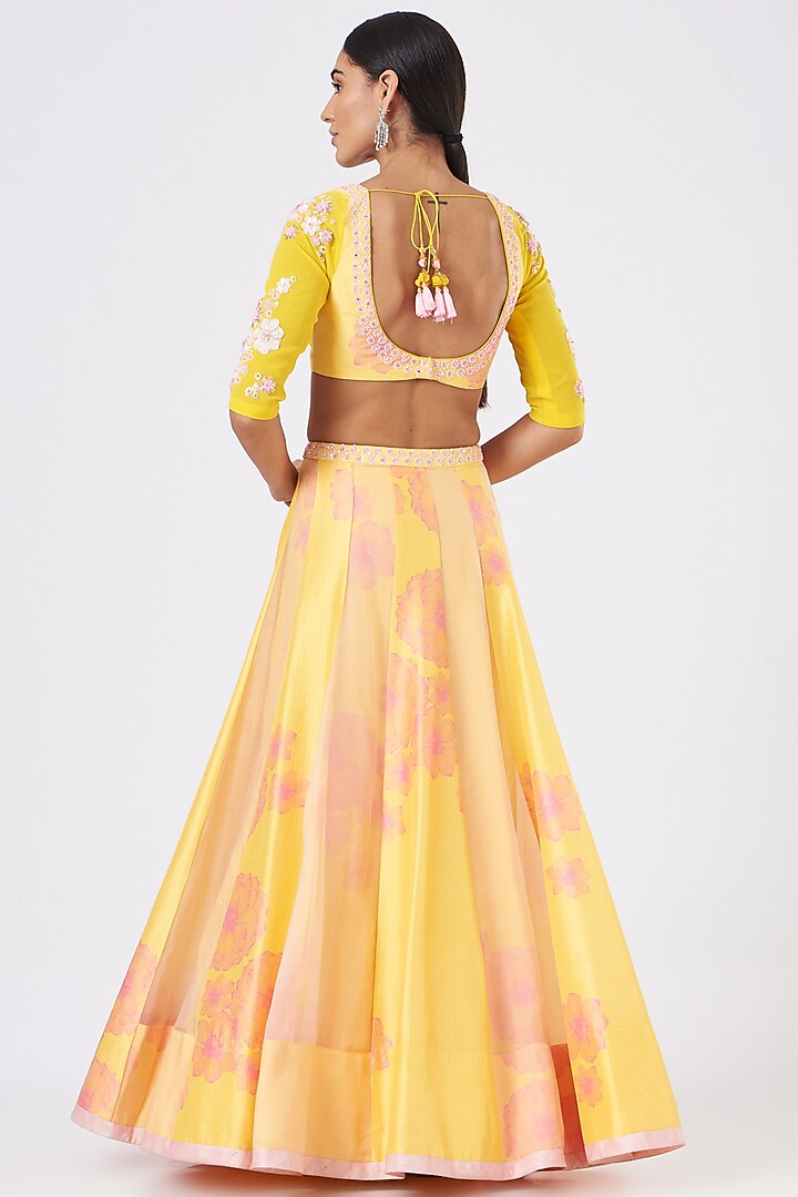 Yellow Floral Printed Wedding Lehenga Set by MADZIN at Pernia's Pop Up Shop