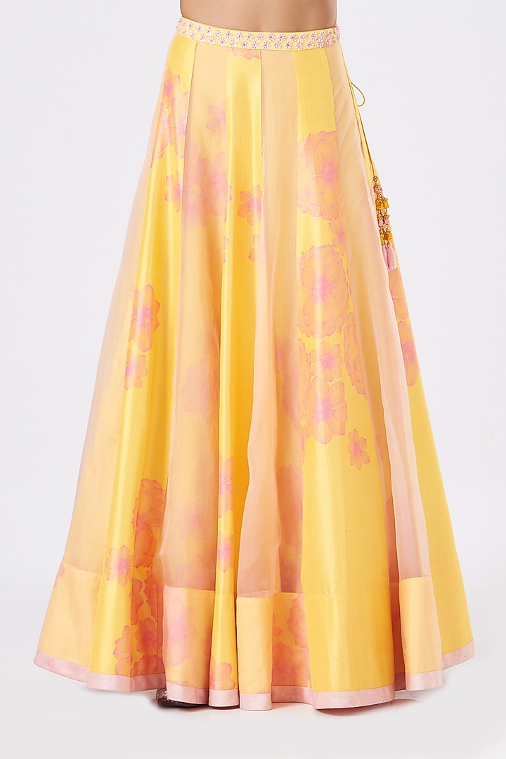 Yellow Floral Printed Wedding Lehenga Set by MADZIN at Pernia's Pop Up Shop