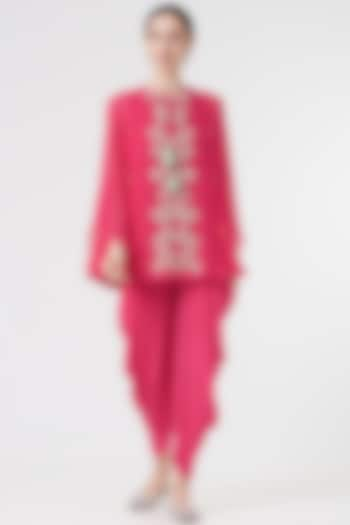 Fuchsia Silk Crepe Dhoti Set by MADZIN at Pernia's Pop Up Shop