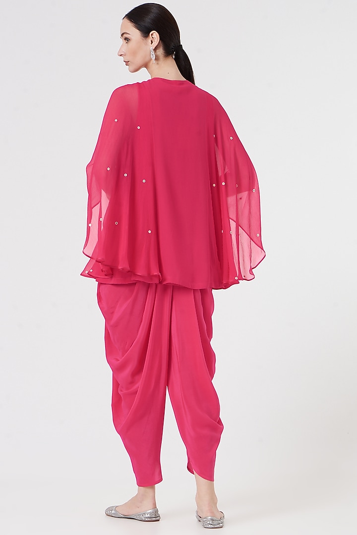 Fuchsia Silk Crepe Dhoti Set by MADZIN at Pernia's Pop Up Shop
