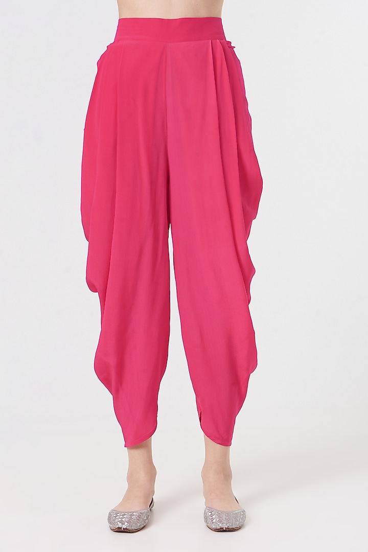 Fuchsia Silk Crepe Dhoti Set by MADZIN at Pernia's Pop Up Shop