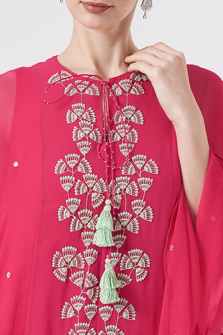 Fuchsia Silk Crepe Dhoti Set by MADZIN at Pernia's Pop Up Shop