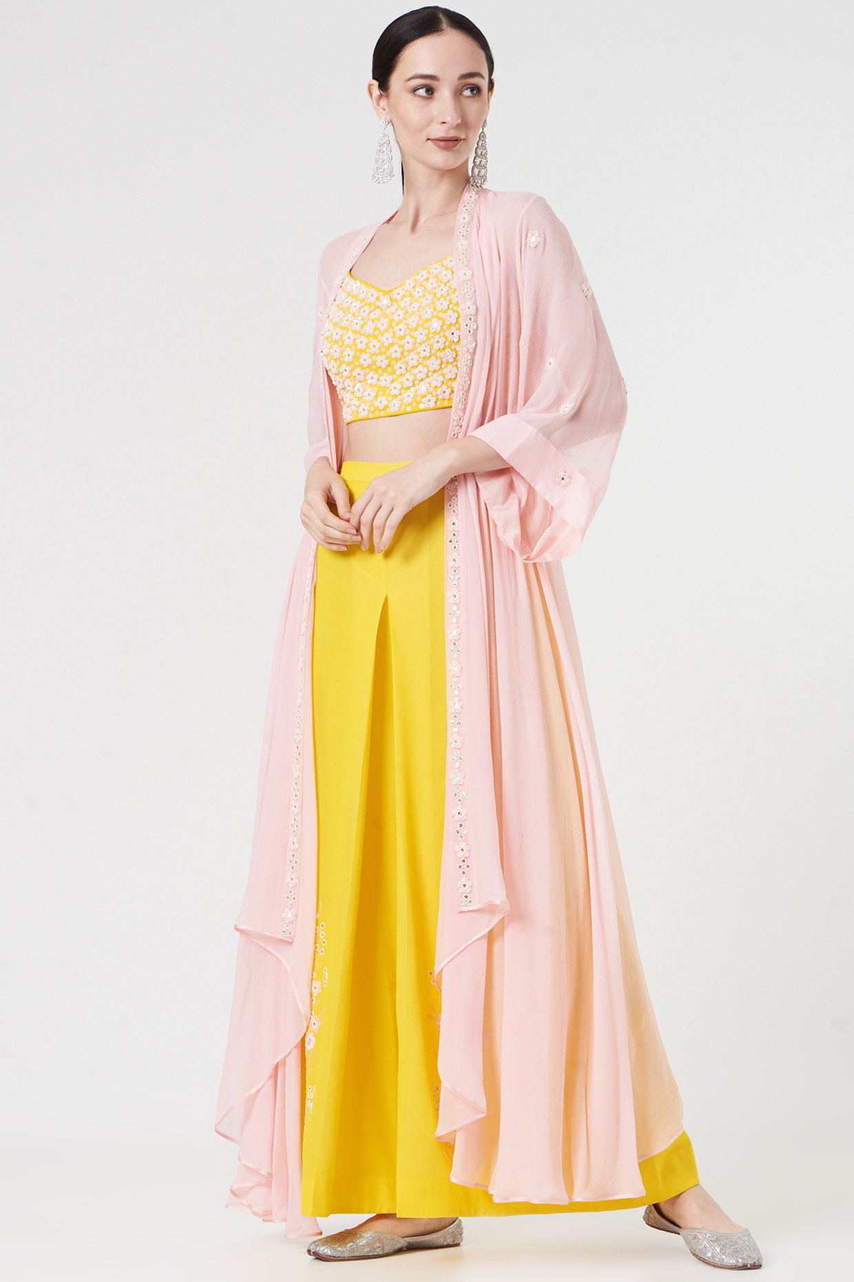Yellow Georgette & Chiffon Palazzo Pant Set by MADZIN at Pernia's Pop Up Shop