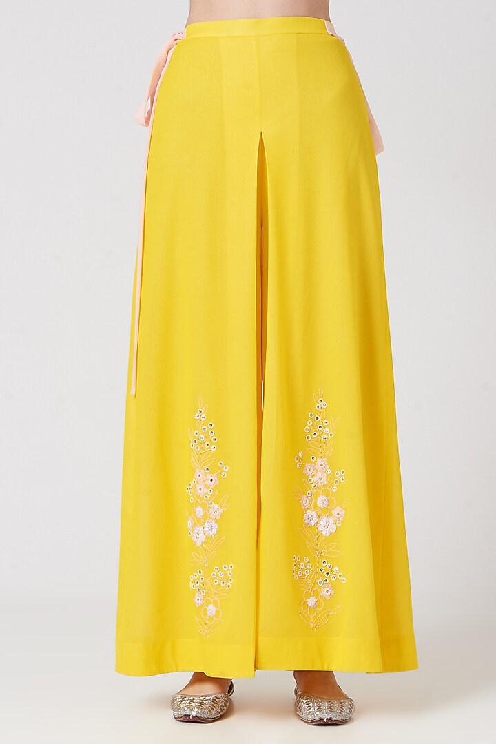 Yellow Georgette & Chiffon Palazzo Pant Set by MADZIN at Pernia's Pop Up Shop