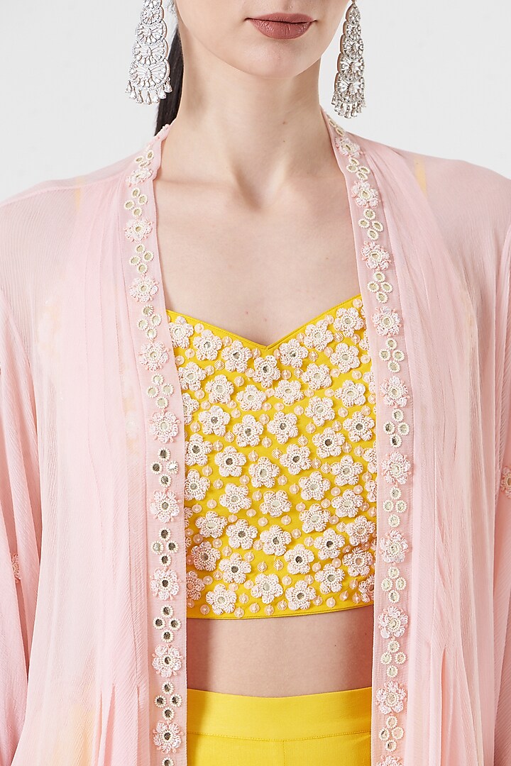 Yellow Georgette & Chiffon Palazzo Pant Set by MADZIN at Pernia's Pop Up Shop