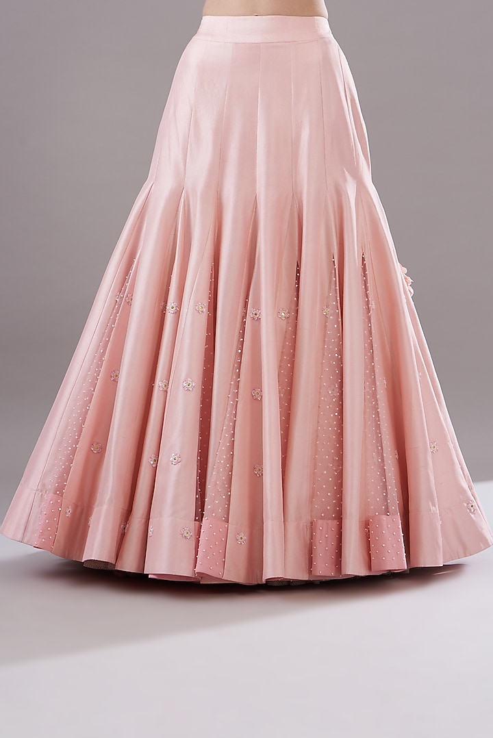 Peach Silk Dupion Embroidered Wedding Lehenga Set by MADZIN at Pernia's Pop Up Shop