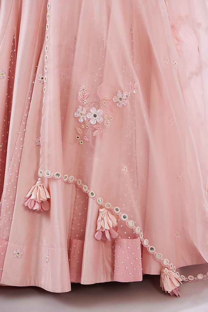 Peach Silk Dupion Embroidered Wedding Lehenga Set by MADZIN at Pernia's Pop Up Shop