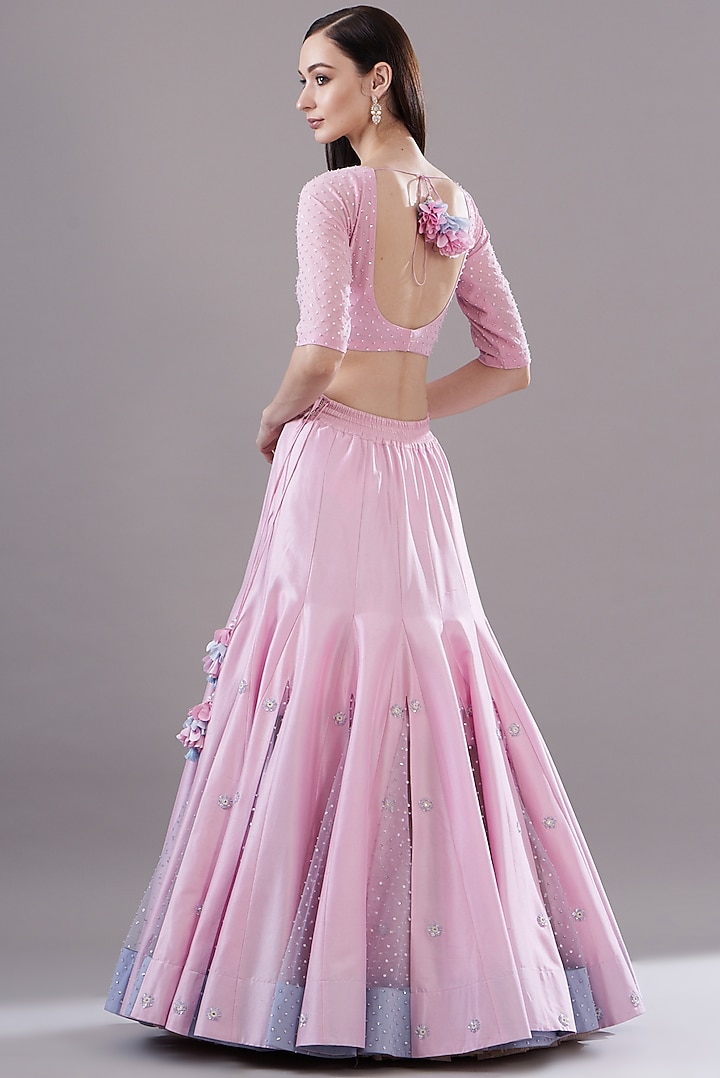 Pink Silk Dupion Embroidered Wedding Lehenga Set by MADZIN at Pernia's Pop Up Shop