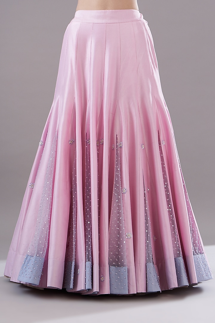 Pink Silk Dupion Embroidered Wedding Lehenga Set by MADZIN at Pernia's Pop Up Shop