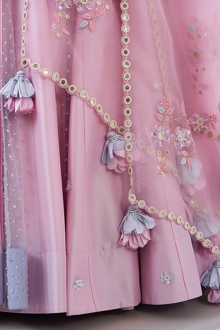 Pink Silk Dupion Embroidered Wedding Lehenga Set by MADZIN at Pernia's Pop Up Shop