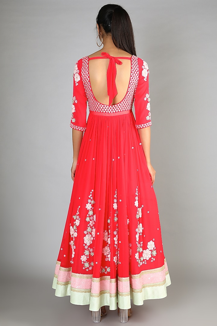 Red Embroidered Bridal Anarkali Set by MADZIN at Pernia's Pop Up Shop