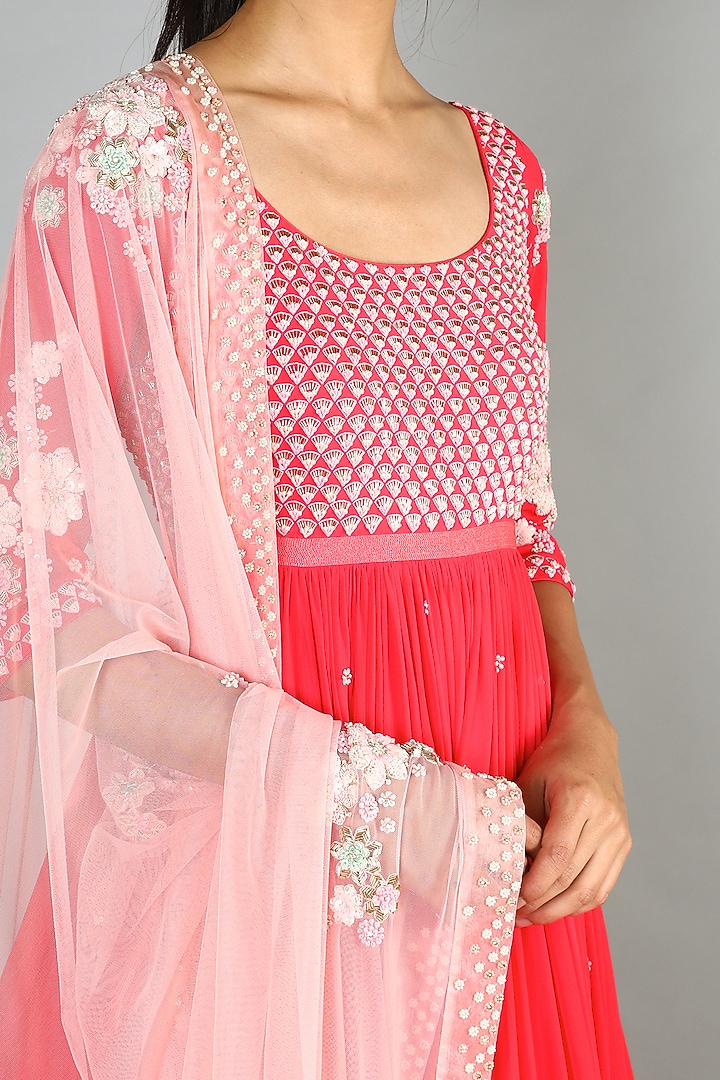 Red Embroidered Bridal Anarkali Set by MADZIN at Pernia's Pop Up Shop