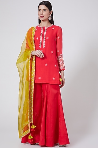 Red Georgette Silk Sharara Set by MADZIN