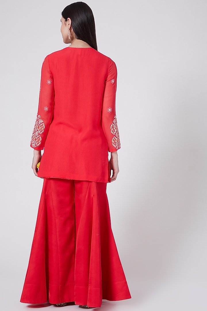 Red Georgette Silk Wedding Sharara Set by MADZIN at Pernia's Pop Up Shop