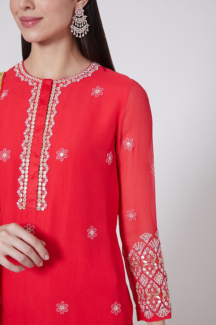 Red Georgette Silk Wedding Sharara Set by MADZIN at Pernia's Pop Up Shop
