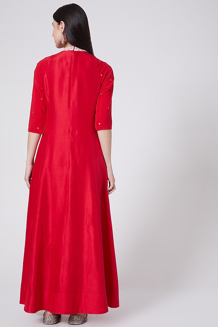 Red Silk Wedding Anarkali With Dupatta by MADZIN at Pernia's Pop Up Shop