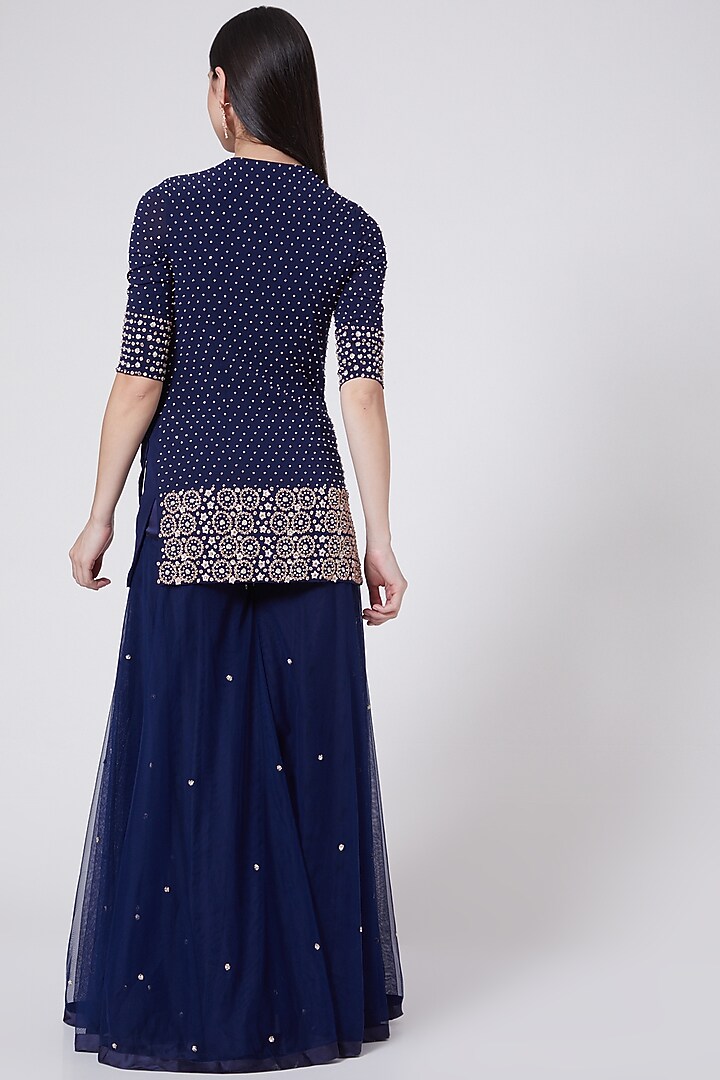 Navy Blue Georgette Bridal Sharara Set by MADZIN at Pernia's Pop Up Shop